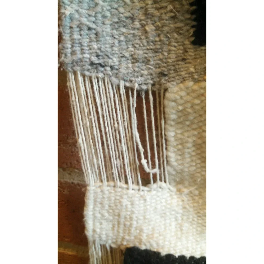 Vintage Mexican Wool Wall Hanging Rug with Fringe Acapulco Large 50 x 28